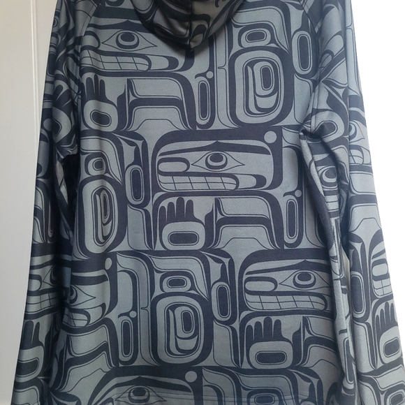 Northwest Native Patterned Hoodie - Black and Gray - Picture 1 of 4